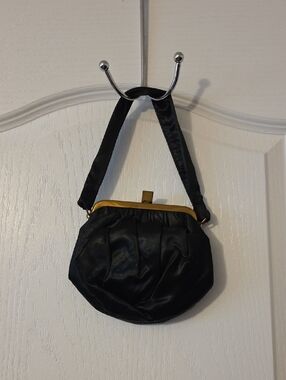 Vintage Black Shoulder Bag with Gold Trim